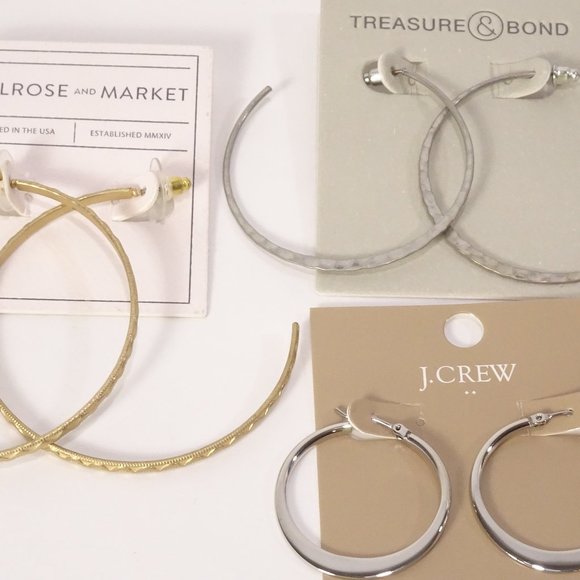 Nordstrom J.Crew Silver and Gold Hoop Earrings Set of 3 NWT - Picture 1 of 7